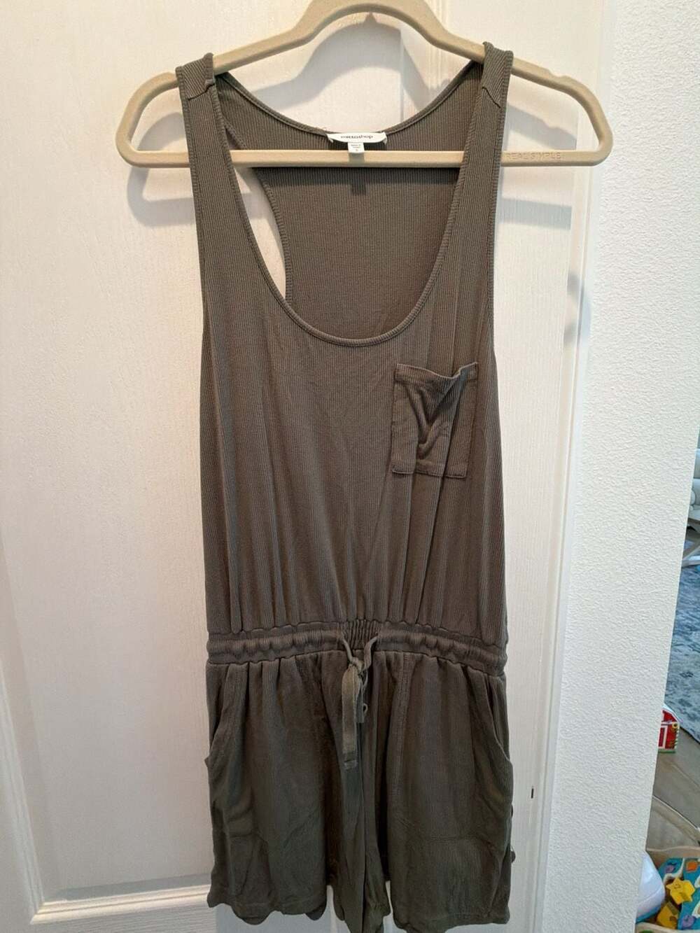 Mittoshop Olive Green Ribbed Knit Tank Romper